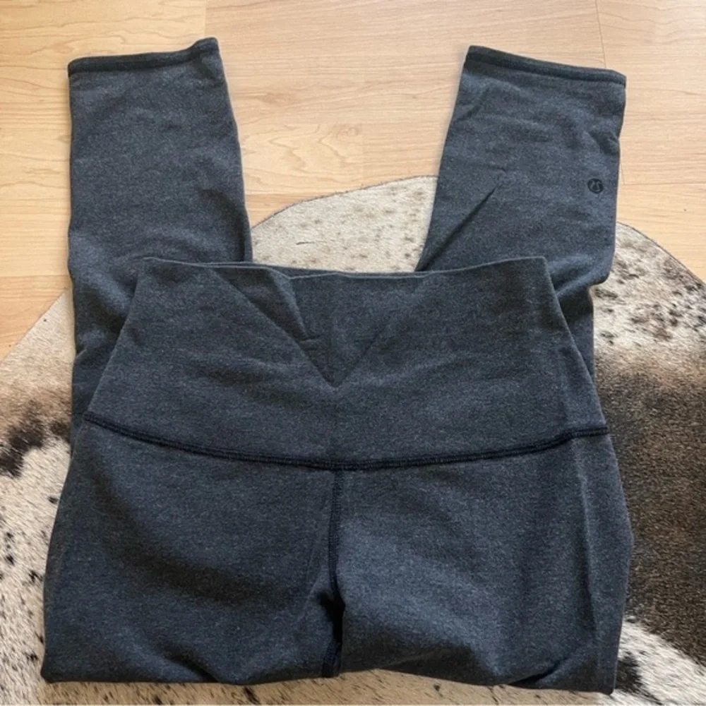LULULEMON Wunder Under Crop Leggings Cotton Roll Down Pants Heathered Black Sz 4